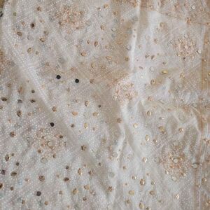 Embellished White and Gold Fabric